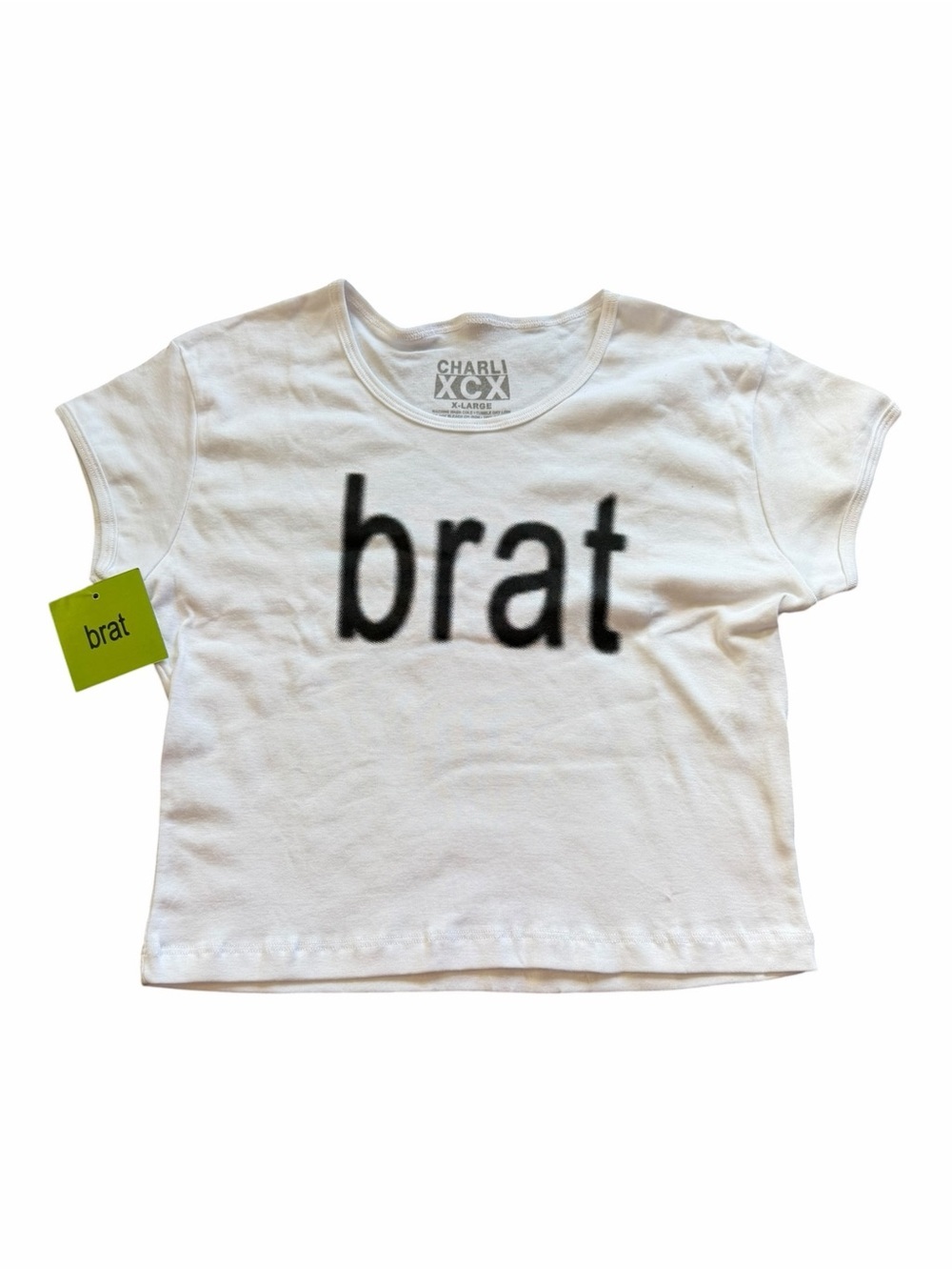 Charli XCX Brat Baby Tee XL NWT White Graphic Crop Top Y2K Pop Girl Aesthetic